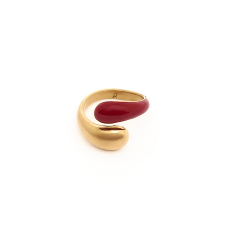 Bague Dorée Email Rouge 1