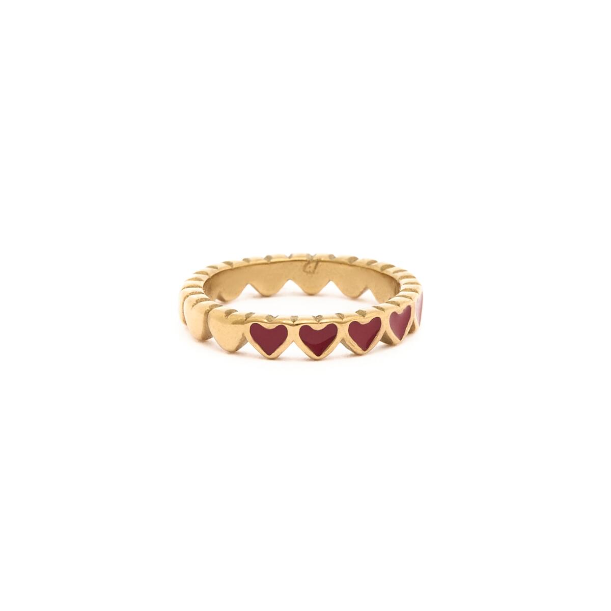 Bague Dorée Cœurs Rouge 1