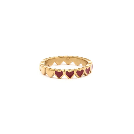 Bague Dorée Cœurs Rouge 1