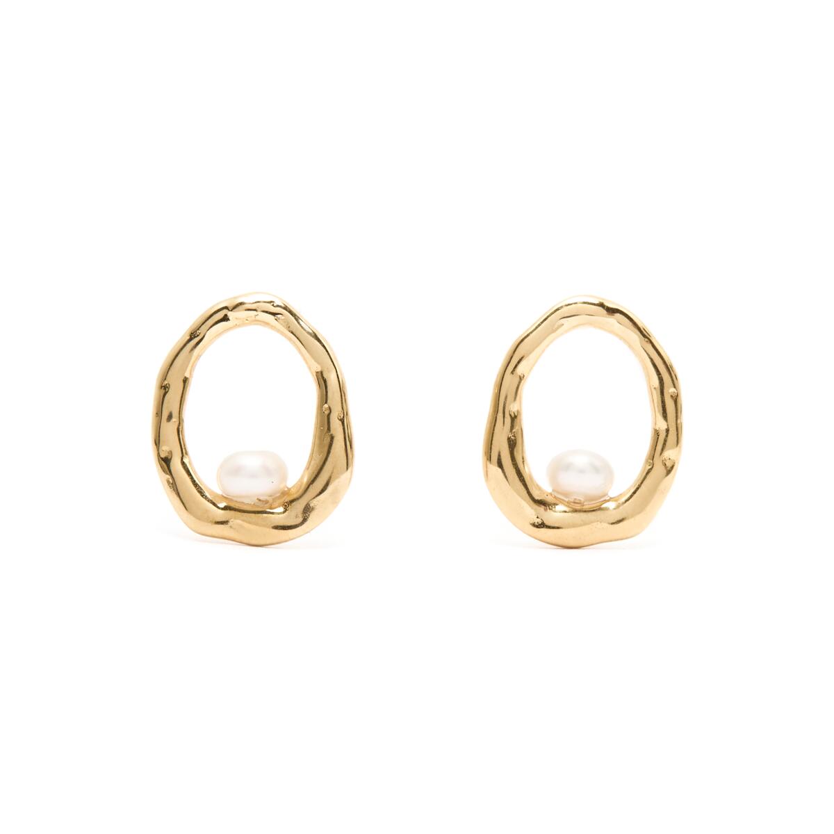 Boucles d'Oreilles Créoles Dorées Perles 1