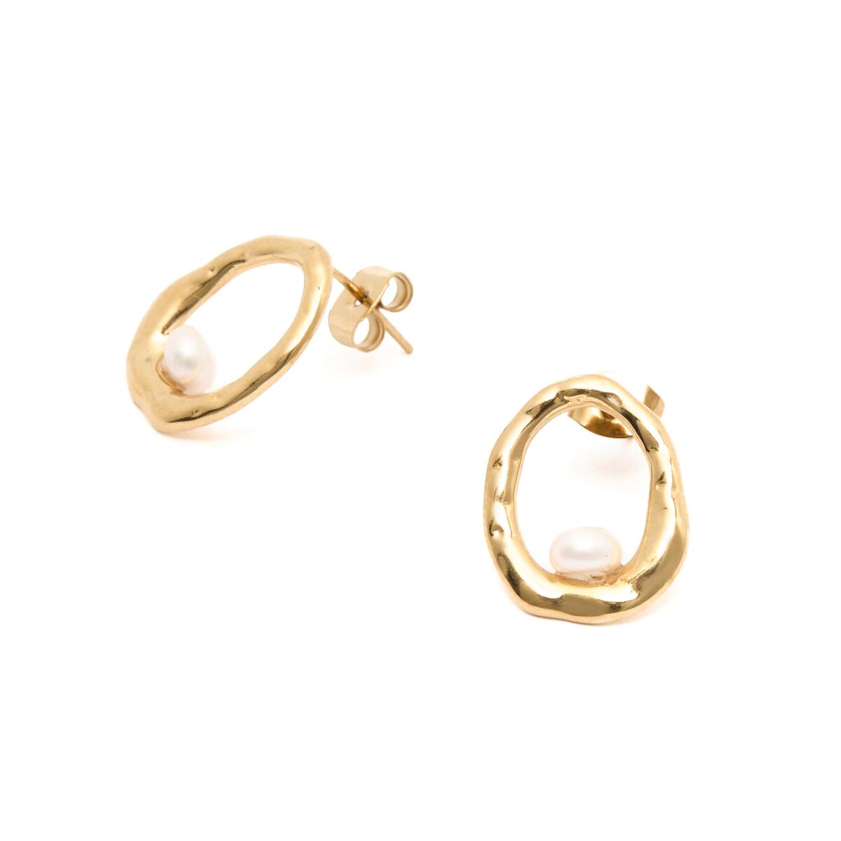 Boucles d'Oreilles Créoles Dorées Perles 2