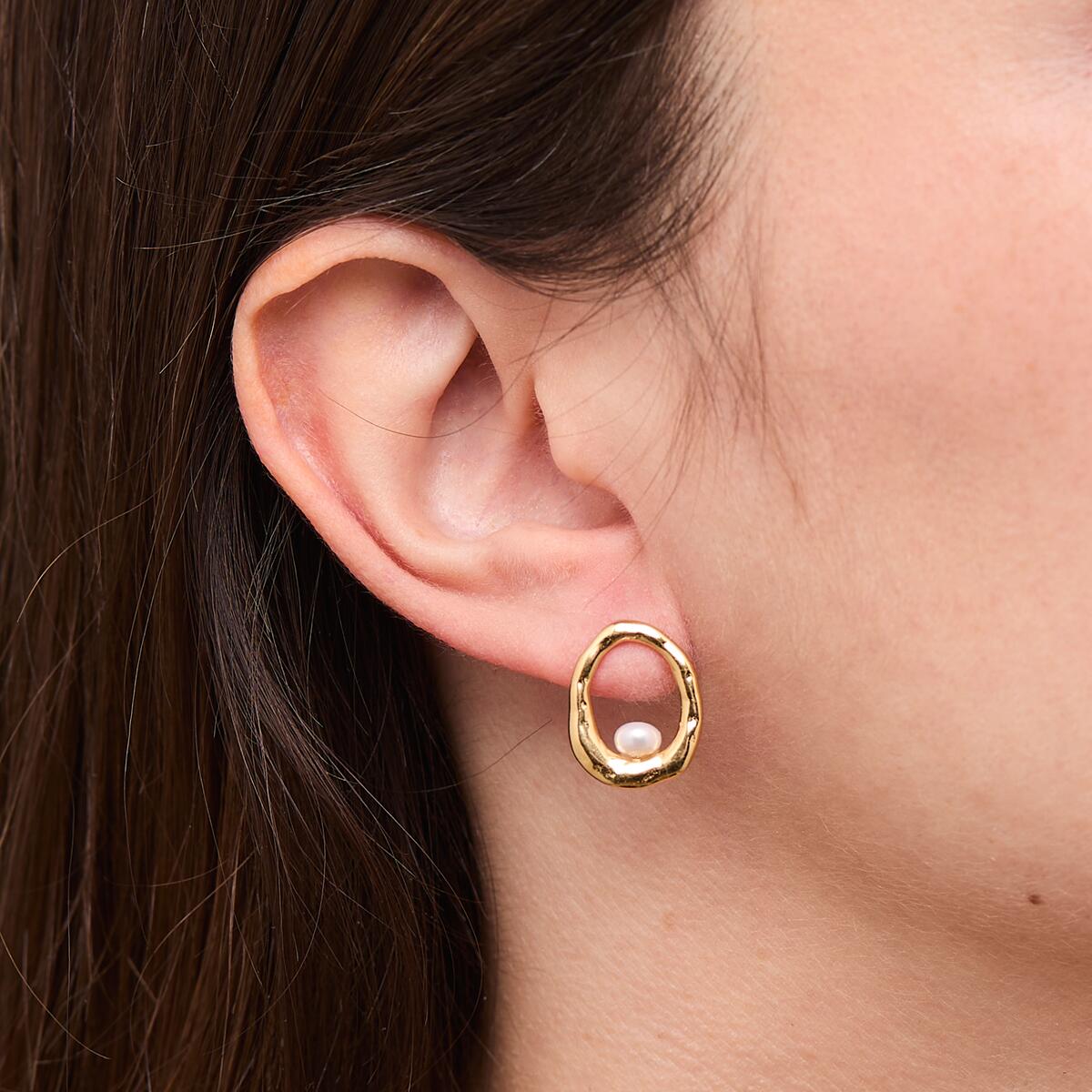 Boucles d'Oreilles Créoles Dorées Perles 4