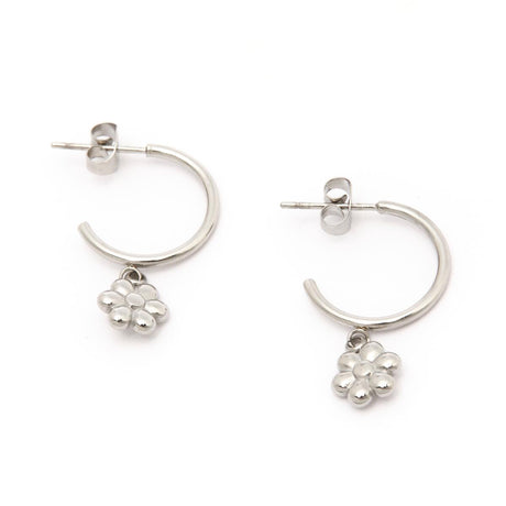 Boucles d'Oreilles Créoles Argentées Fleurs 2