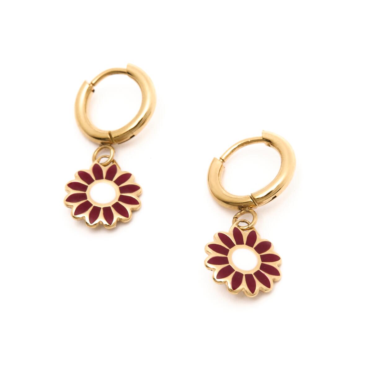 Boucles d'Oreilles Créoles Fleurs Email 2