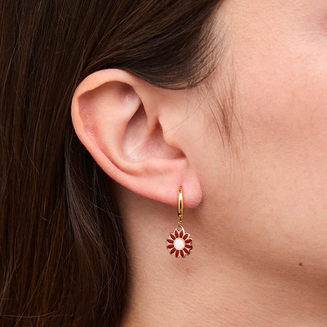 Boucles d'Oreilles Créoles Fleurs Email 4