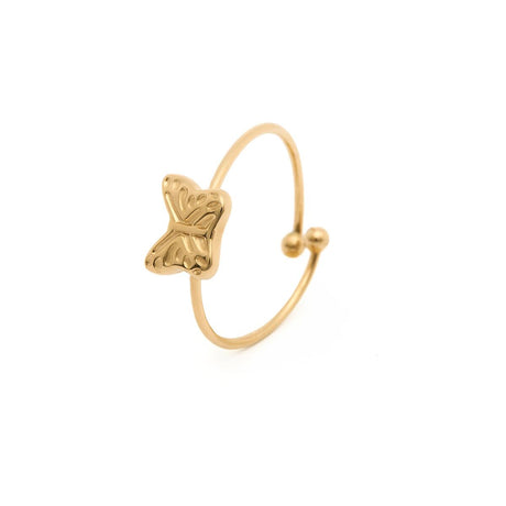 Anillo con dije de onda de acero inoxidable - Oro