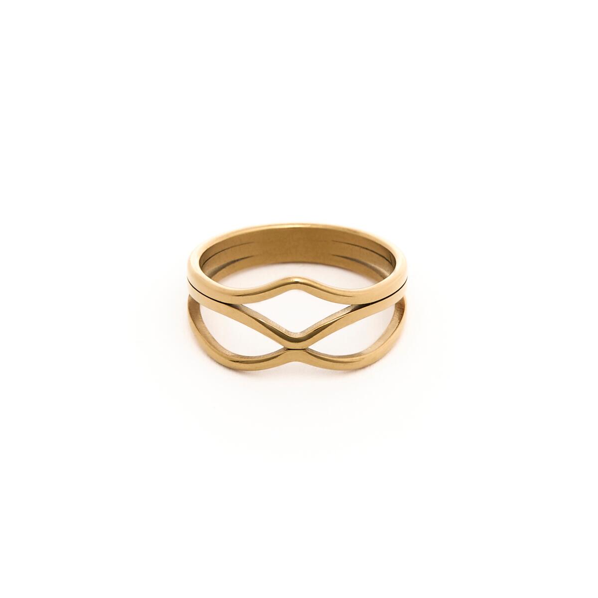 Anillo con dije de onda de acero inoxidable - Oro