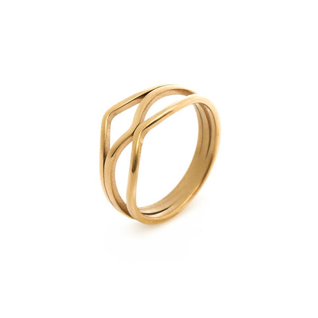 Anillo con dije de onda de acero inoxidable - Oro