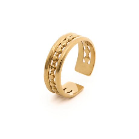 Anillo con dije de onda de acero inoxidable - Oro