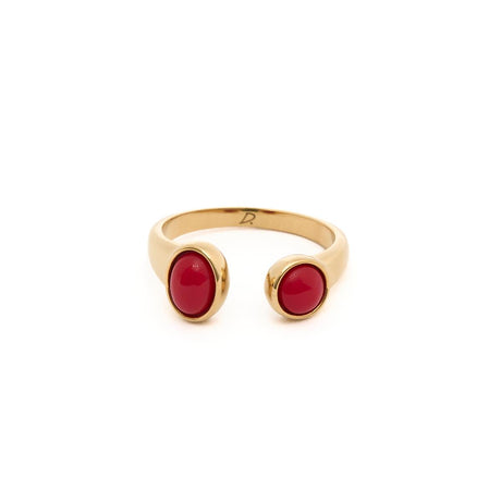 Bague Dorée Ronde Email Rouge 1