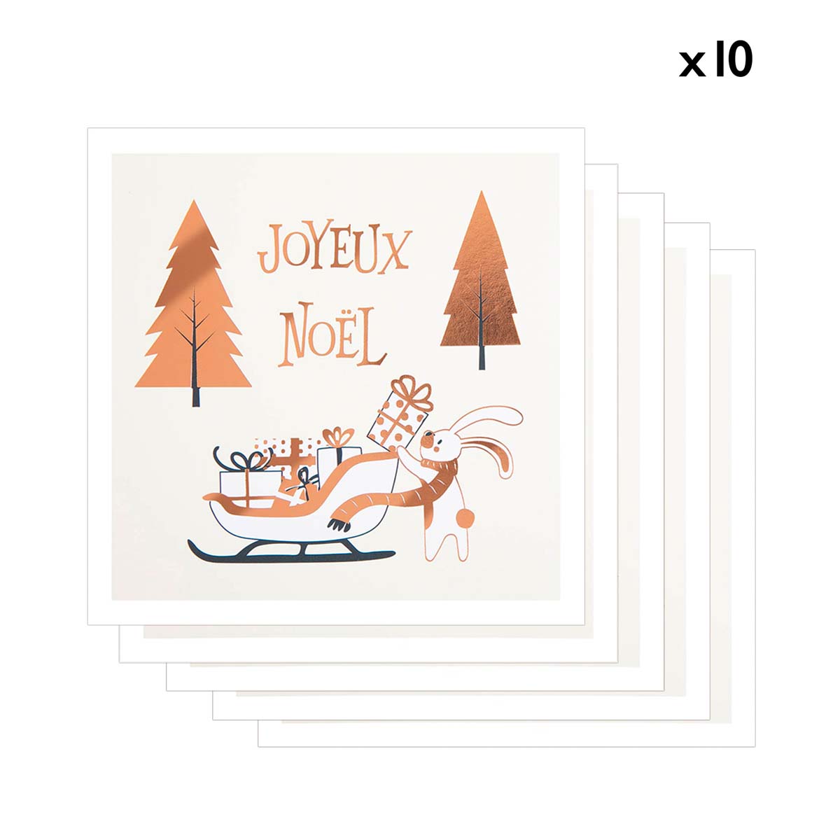 Juego de 10 tarjetas de felicitación de regalo con trineo brillante