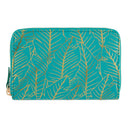 Portefeuille femme - feuilles dorées - turquoise