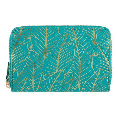 Portefeuille femme - feuilles dorées - turquoise