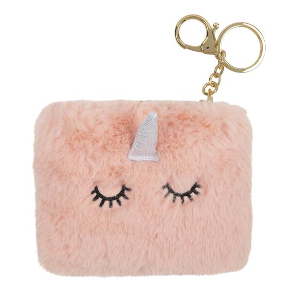 Porte-monnaie peluche Licorne rose