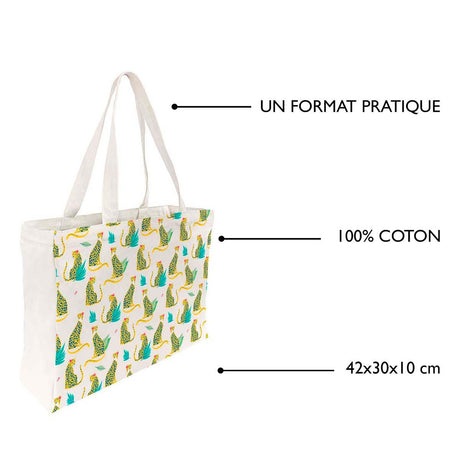 Tote bag coton imprimé chat sauvage