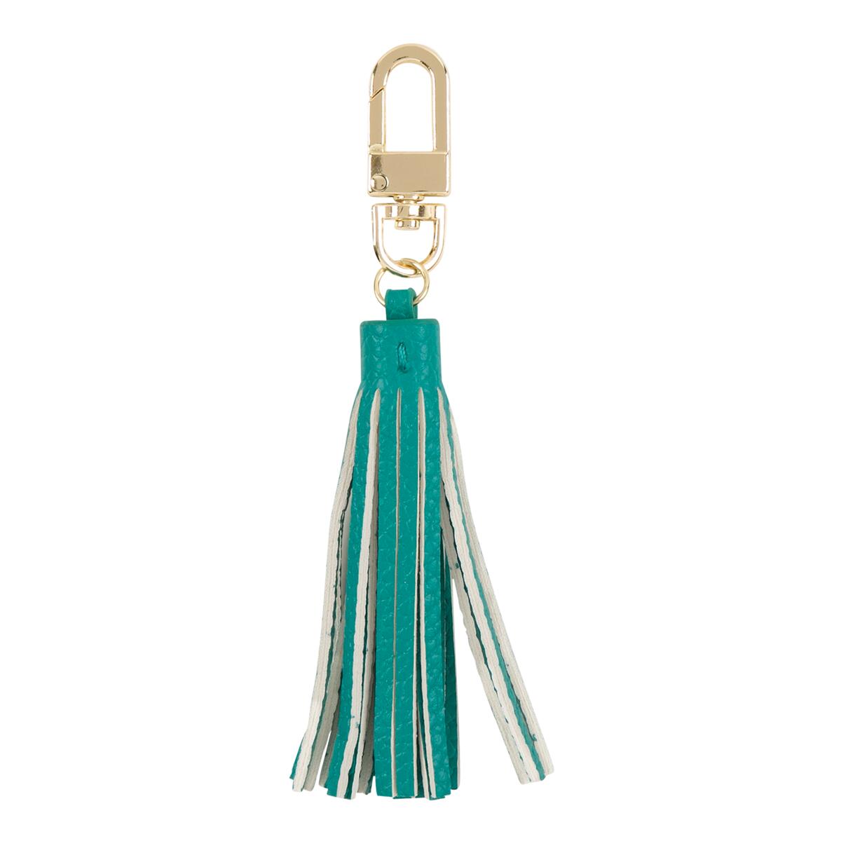Porte-clés pompon uni Rayures turquoise 1