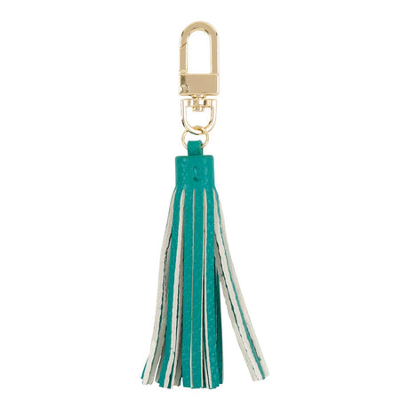 Porte-clés pompon uni Rayures turquoise 1