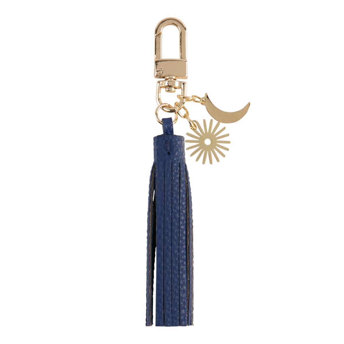Porte-clés pompon uni Bleu marine 1