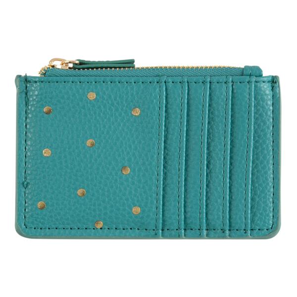 Porte-cartes zippé - pois dorés - turquoise