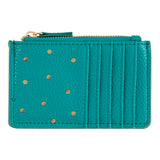 Porte-cartes zippé - pois dorés - turquoise
