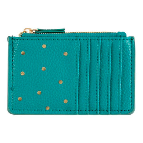 Porte-cartes zippé - pois dorés - turquoise