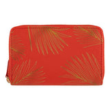 Portefeuille femme - feuilles dorées - rouge