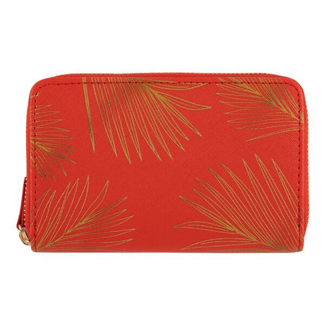 Portefeuille femme - feuilles dorées - rouge