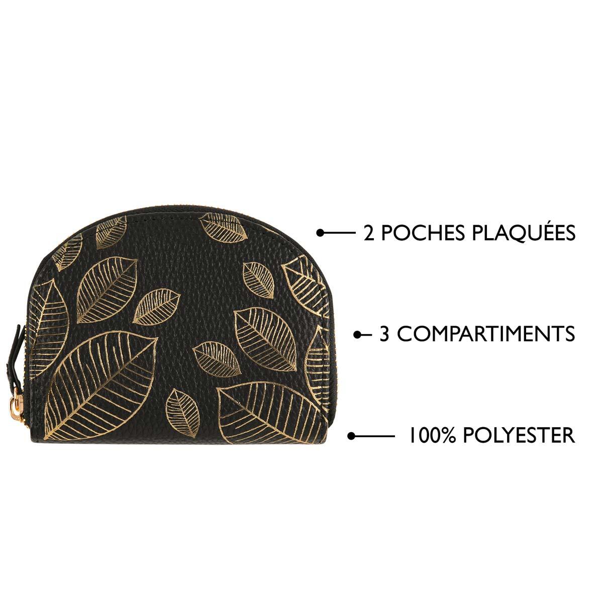 Porte-monnaie à motif Noir feuilles 4