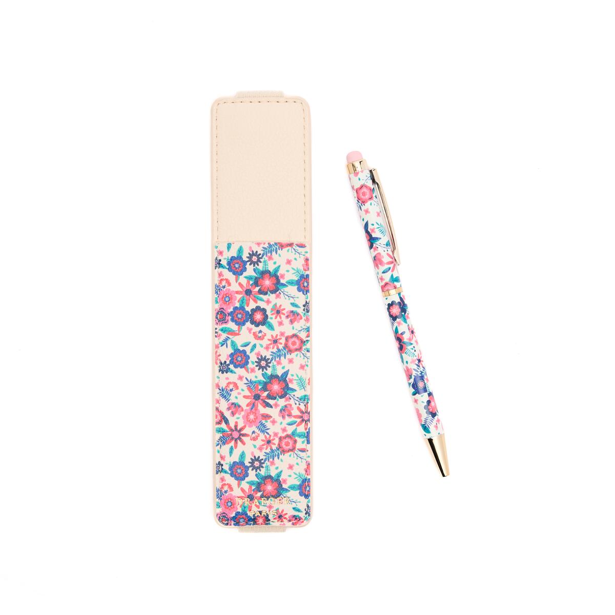 Stylo tactile et étui Fleurs rouge 2