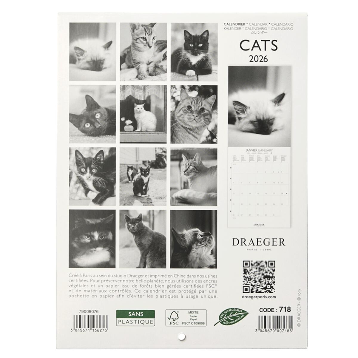 Petit calendrier 2026 Chats noir & blanc 2
