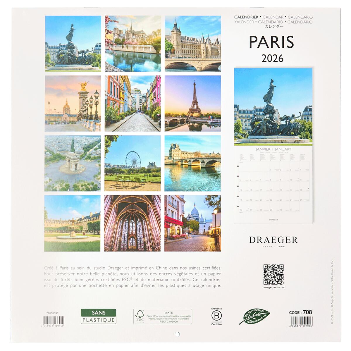 Grand calendrier mural 2026 Paris 2