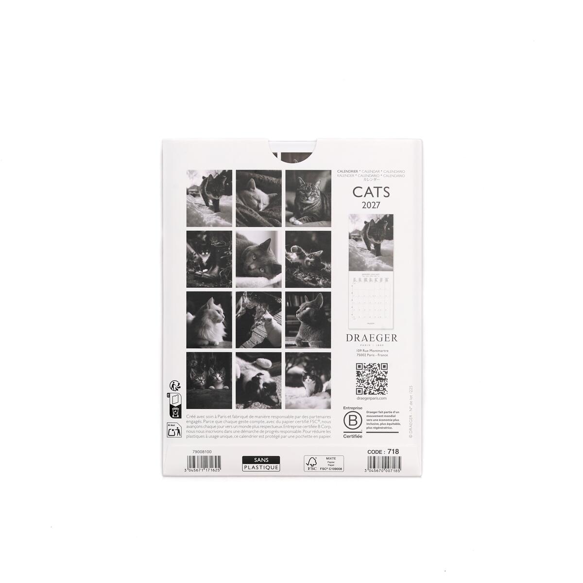 Petit calendrier mensuel 2027 Chats noir & blanc 2