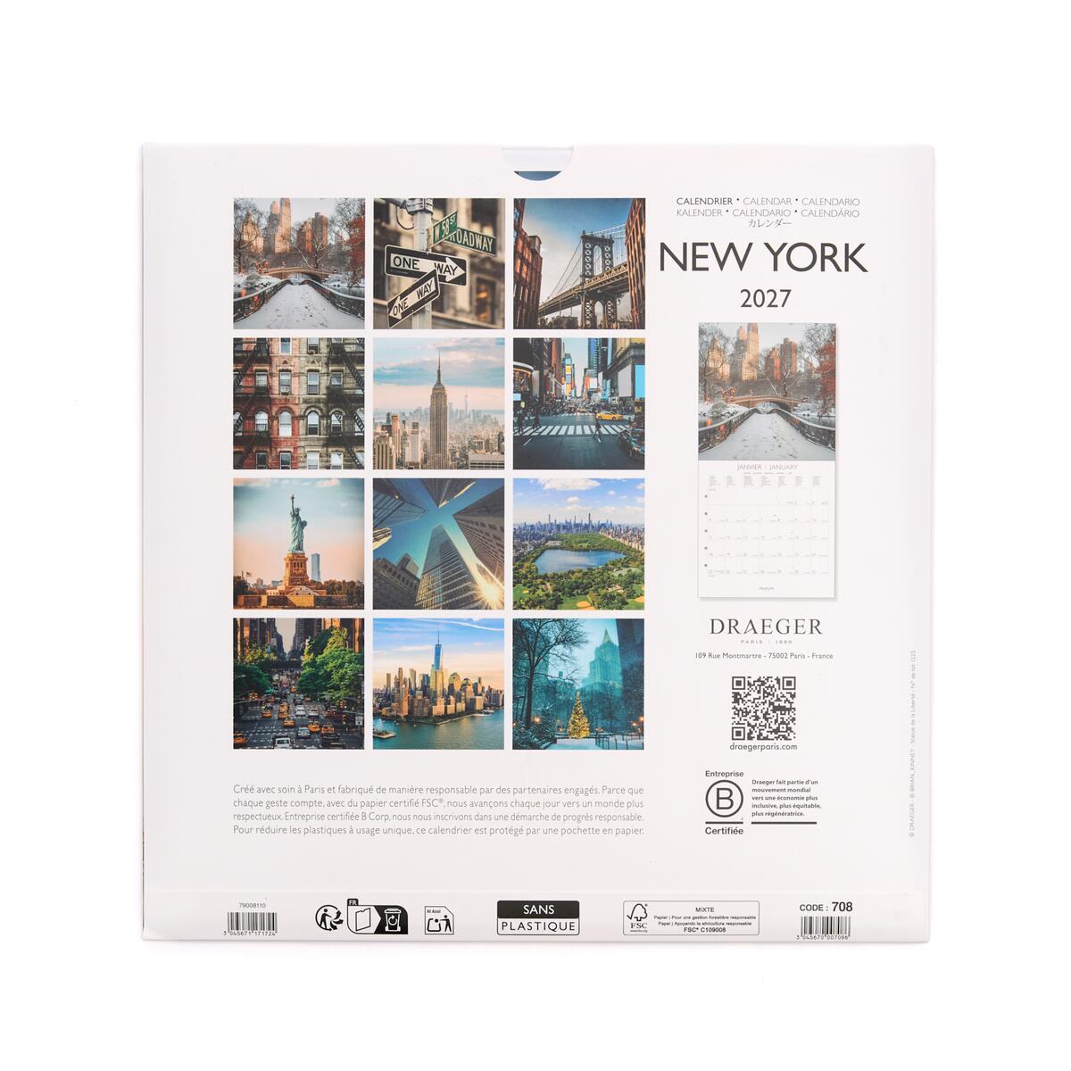 Grand calendrier mensuel 2027 New York 2