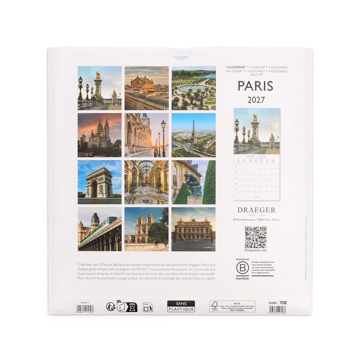 Grand calendrier mensuel 2027 Paris 2