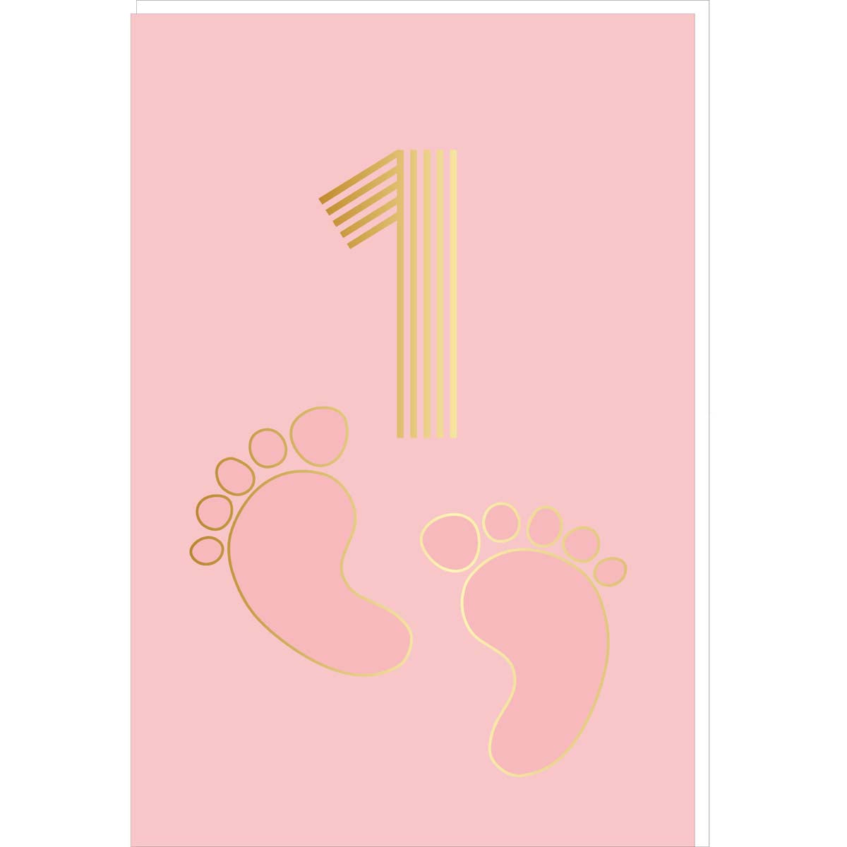 Tarjeta de cumpleaños de 1 año en Oro - Rosa - Con mensaje - Para Bebé Niña - Huella de bebé - 11,5 x 17 cm
