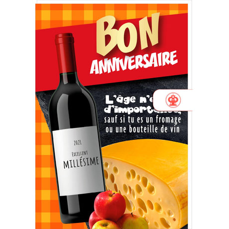 Carte anniversaire humour Vin fromage 1