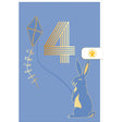 Carte d'anniversaire 4 ans en Or - Bleu - A message - Pour Petit Garçon - Lapin - 11,5 x 17 cm