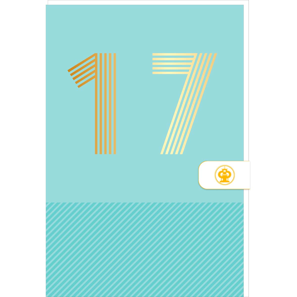 Carte d'anniversaire 17 ans en Or - Bleu turquoise - A message - Pour Ados Fille Garçon - 11,5 x 17 cm