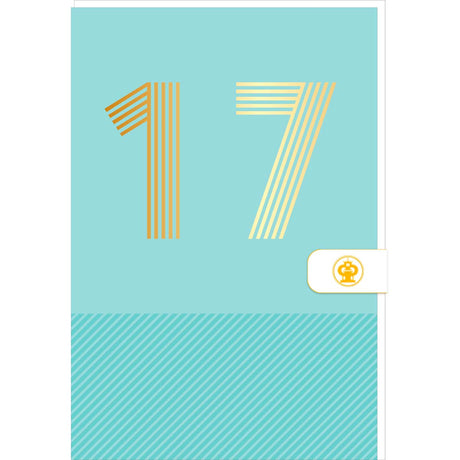 Carte d'anniversaire 17 ans en Or - Bleu turquoise - A message - Pour Ados Fille Garçon - 11,5 x 17 cm
