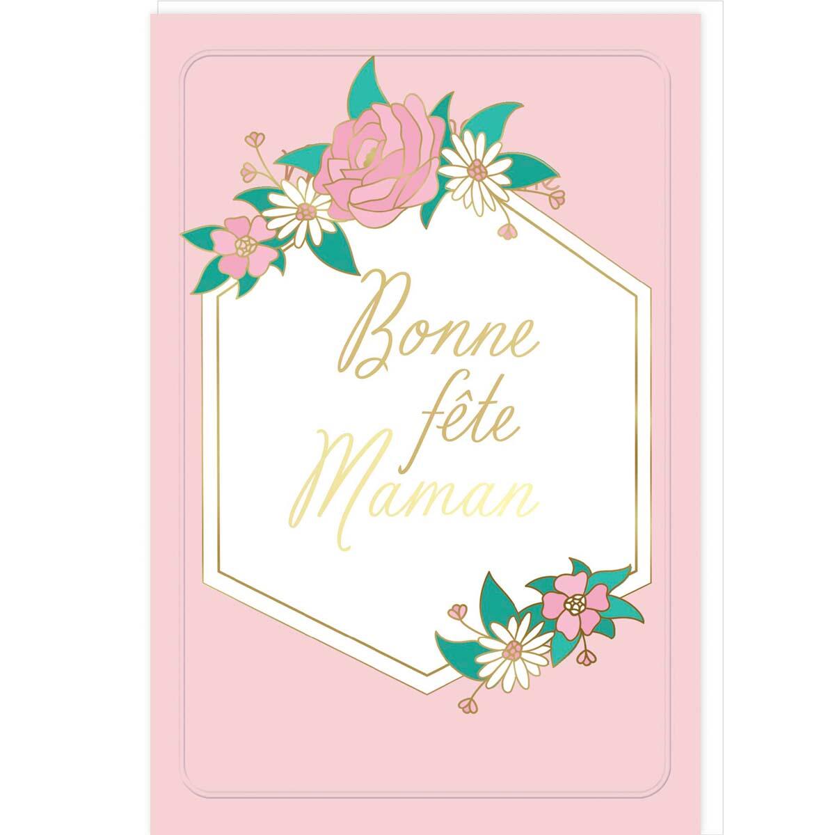 Carte Fête des mères rose "Bonne fête maman" 1