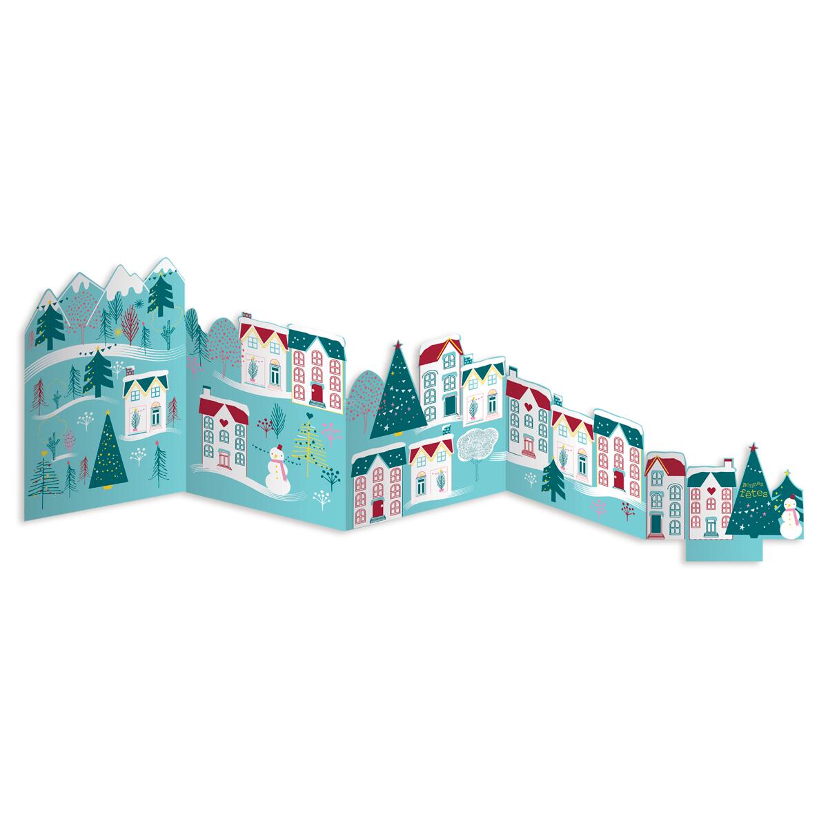 Carte de vœux accordéon Village enneigé 4