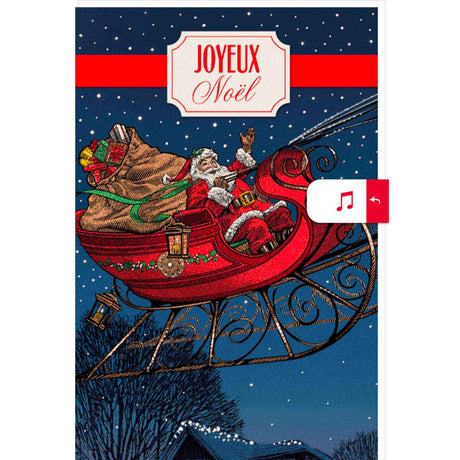 Carte de vœux Musicale Noël Traineau volant 1