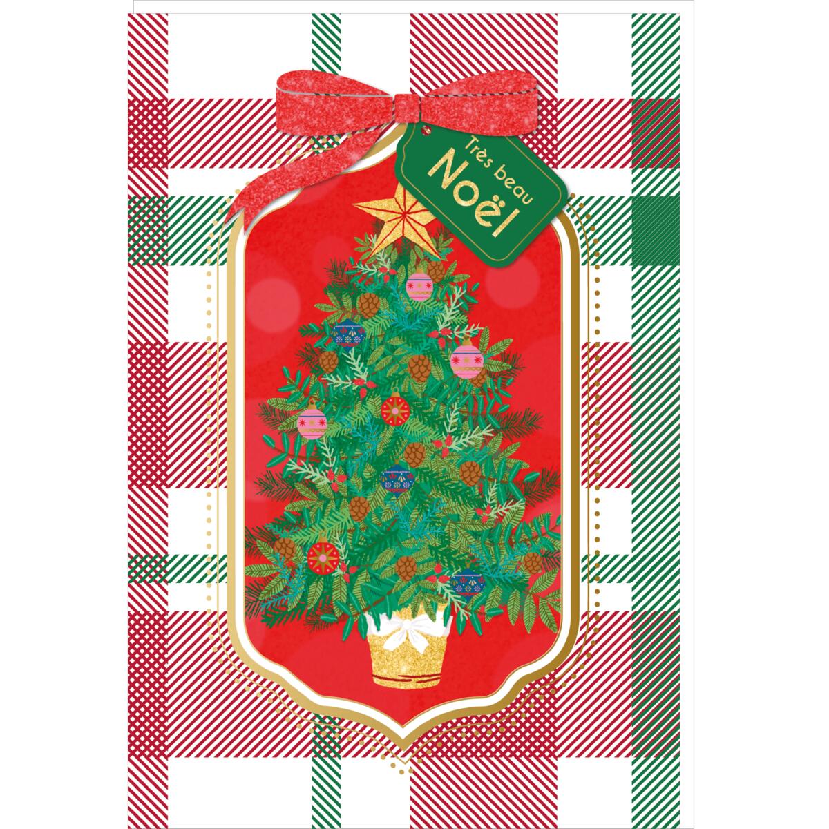 Carte de vœux Noël Chic Sapin tartan 1