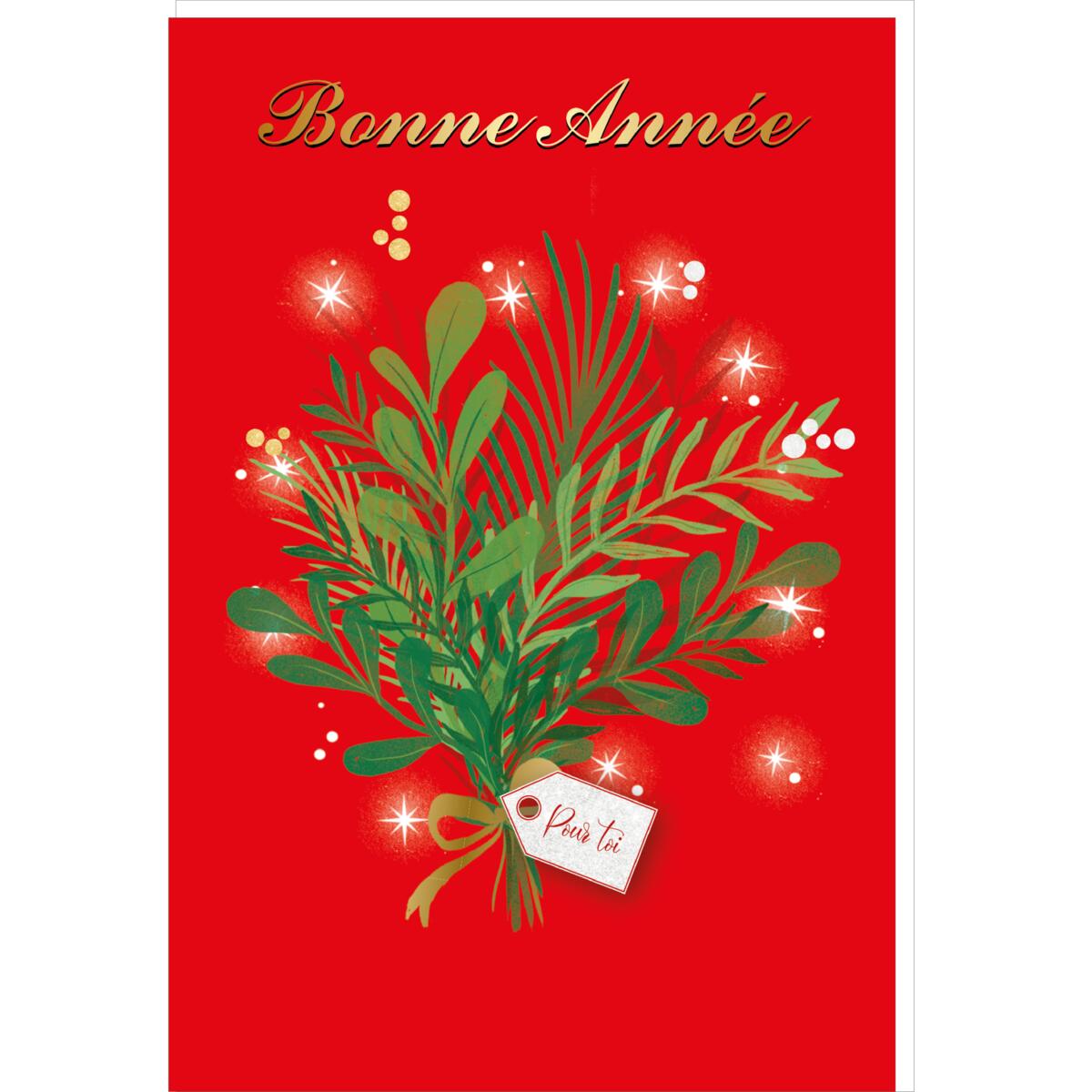 Carte de vœux Noël Chic Houx rouge 1