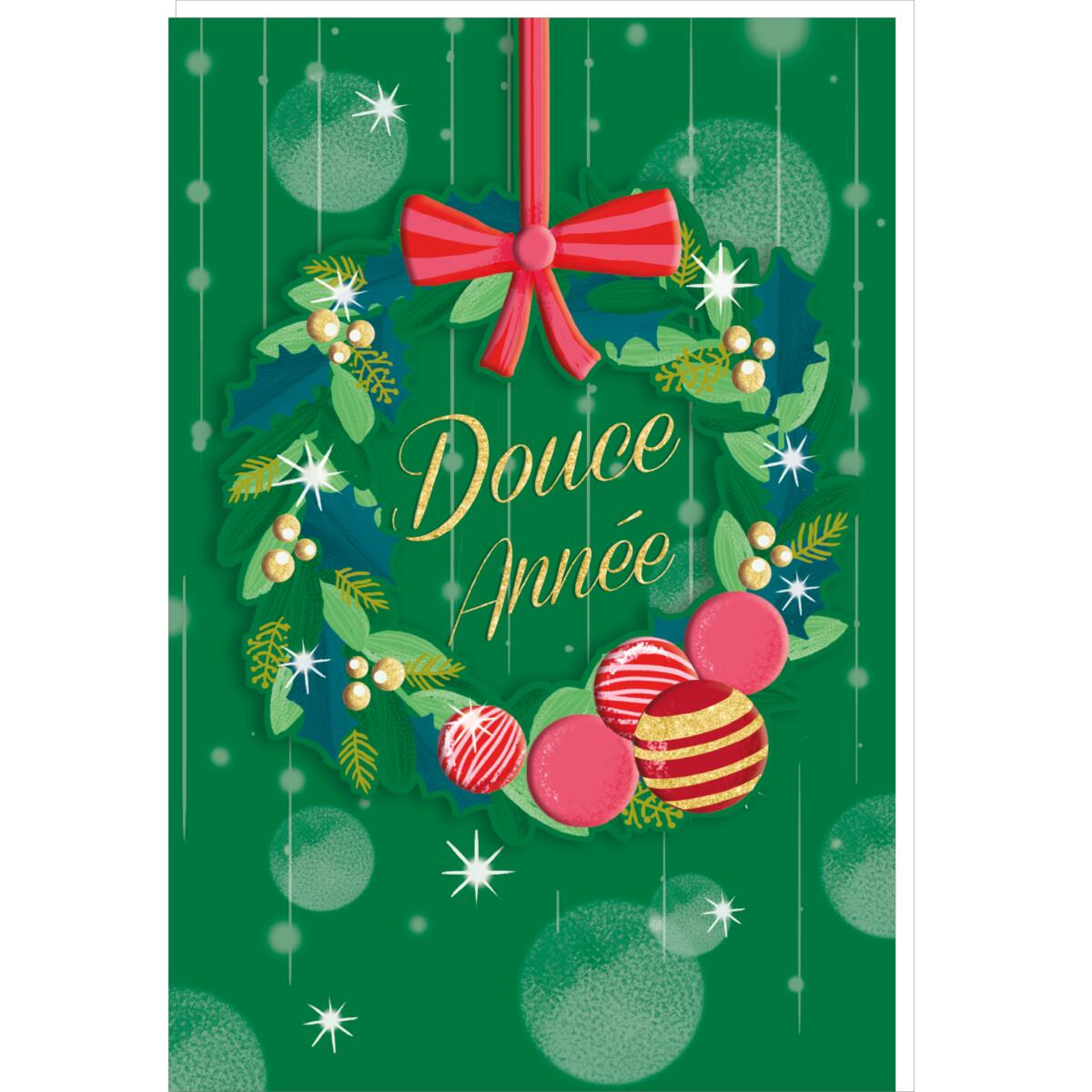 Carte de vœux Noël Chic Couronne douce année 1