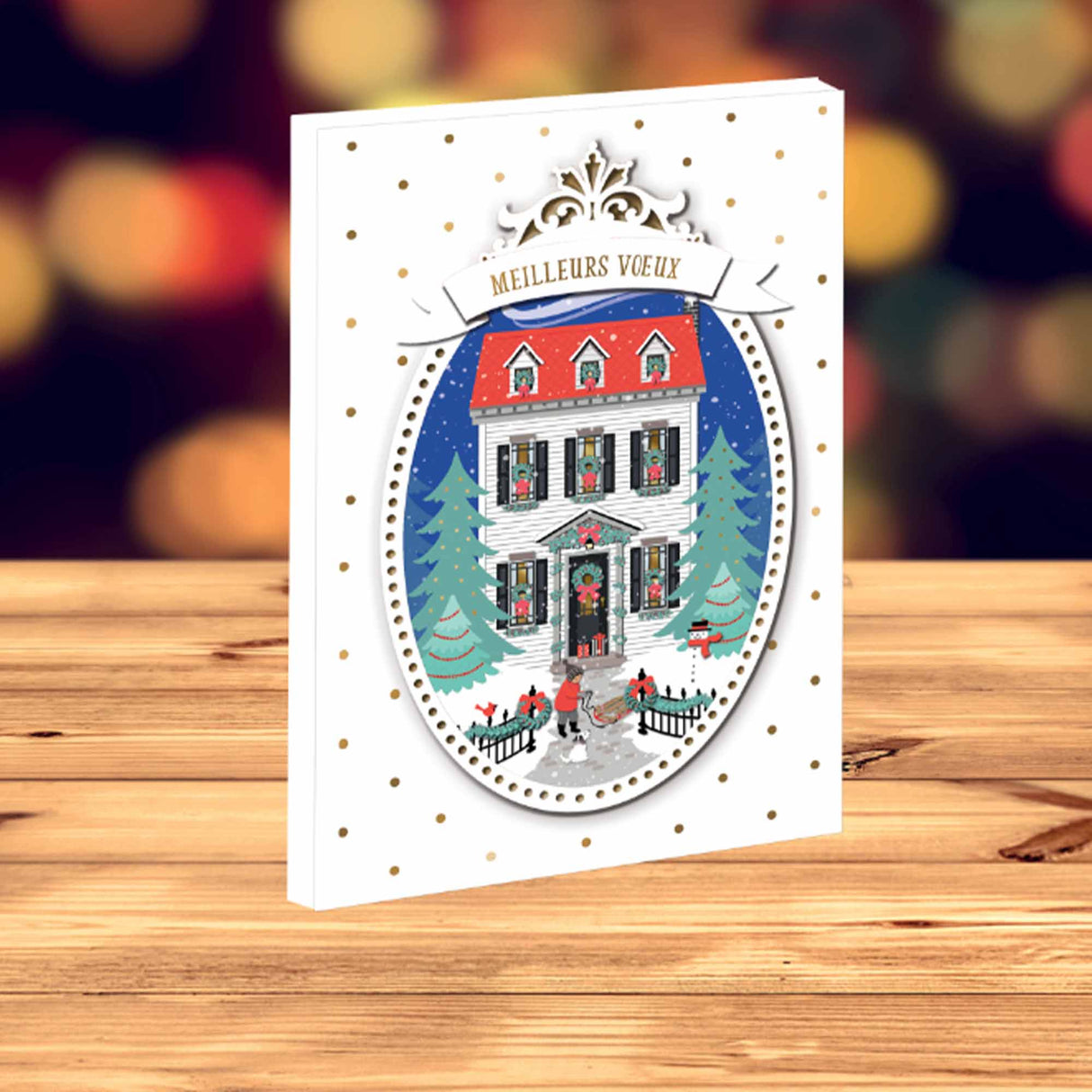 Tarjeta de globo de nieve de felices fiestas