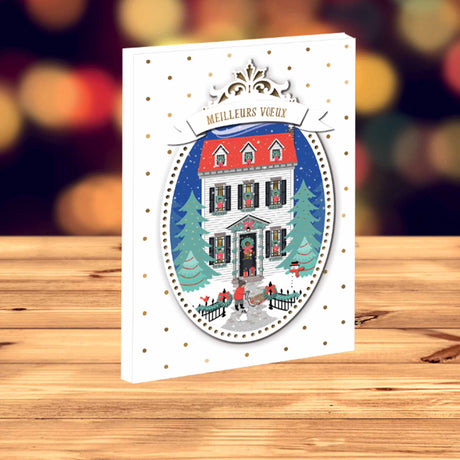 Tarjeta de globo de nieve de felices fiestas