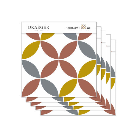 Lot de 5 Stickers Carrelage 15x15 cm Rosaces Multicolores