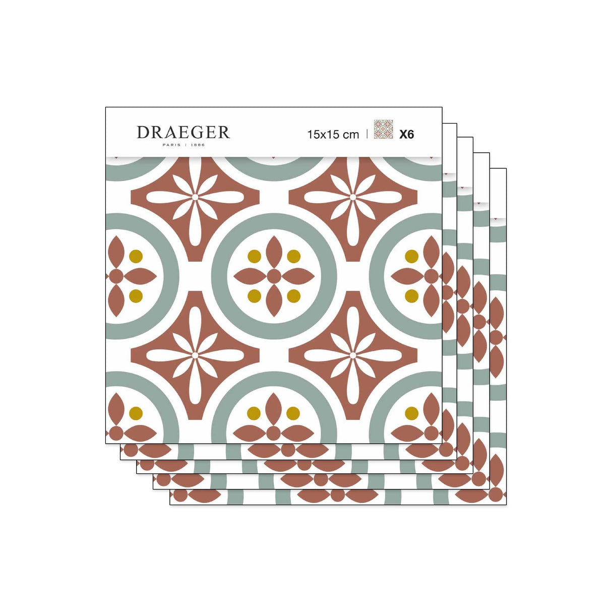 Lot de 5 Stickers Carrelage 15x15 cm Motifs Floraux Rouges