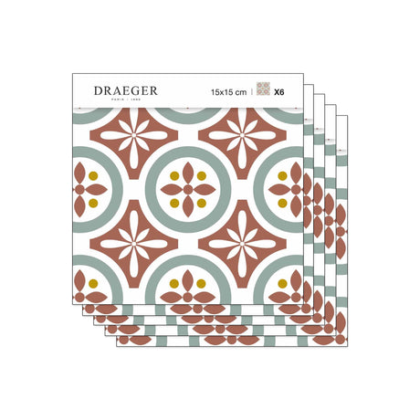 Lot de 5 Stickers Carrelage 15x15 cm Motifs Floraux Rouges